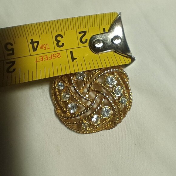 Vintage Gold-Tone Filigree Rhinestone Brooch Pin 1.5" - Picture 4 of 5